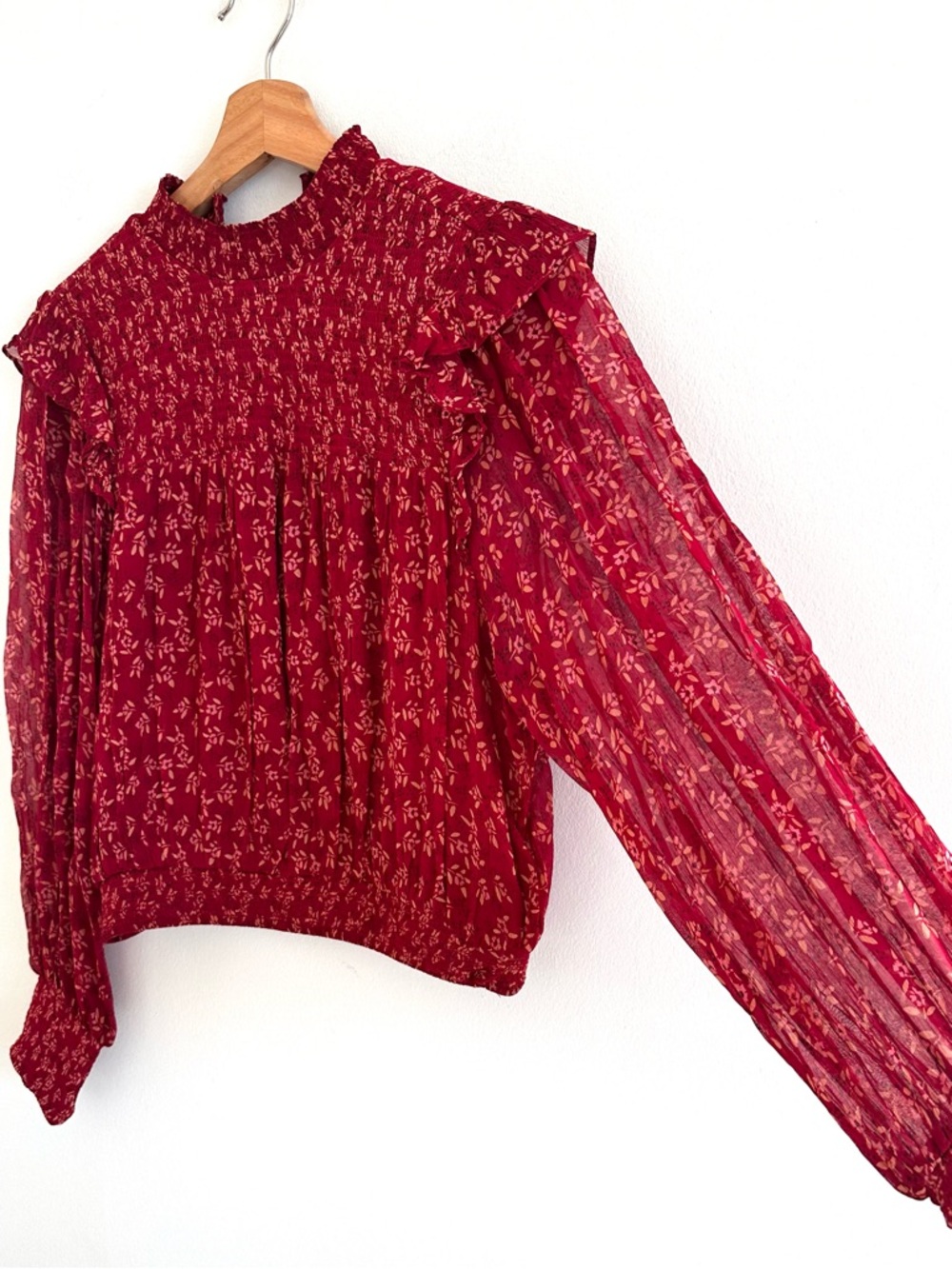 Free People Roma ditsy floral sheer red long sleeve top XS - Picture 4 of 8